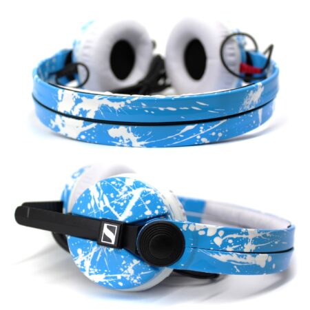 Custom Cans Sennheiser HD25 in Light Blue with White Splatter