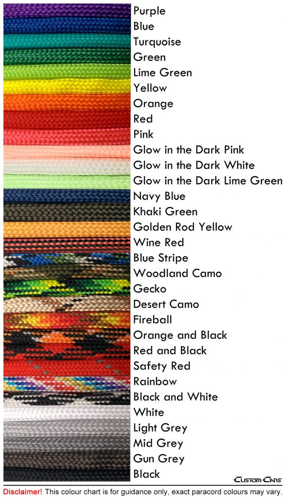 Paracord colors to choose from
