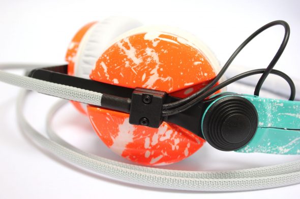 Custom HD25 DJ Headphones Turquoise UV Orange with White Splatter