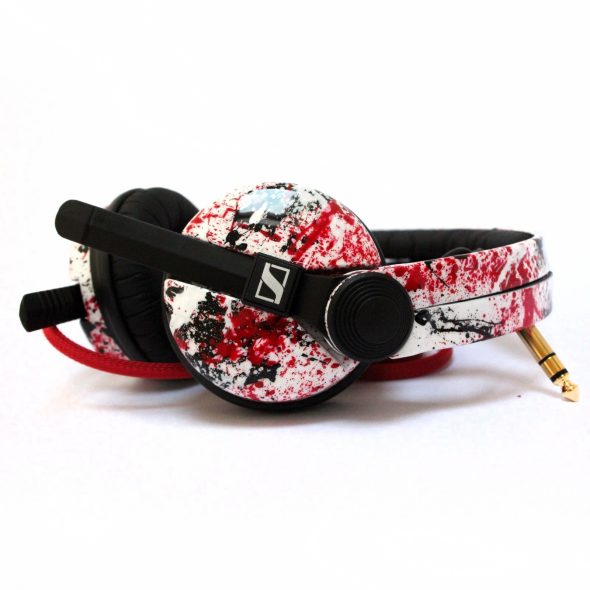 Custom Cans White HD25 with Red and Black Splatter