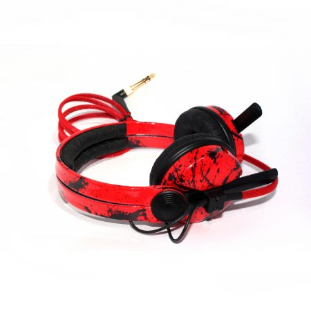 Custom Cans Red & Black Paint Splatter Sparkle Sennheiser HD25