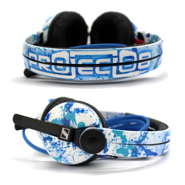 Blue-splatter-design-HD25s-for-Andrew Custom design Sennheiser HD25 DJ Headphones