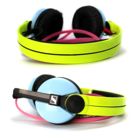 Custom Cans UV Yellow, Blue and Pink Sennheiser HD25 Headphones Ready to Ship