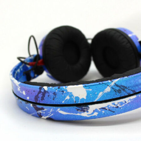 Custom Cans Blue Sheen with White and Black Paint Splatter Sennheiser HD25