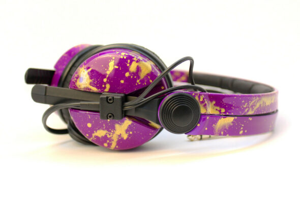 Custom Cans Purple with Gold Splats Sennheiser HD25 DJ Headphones 2yr warranty 2
