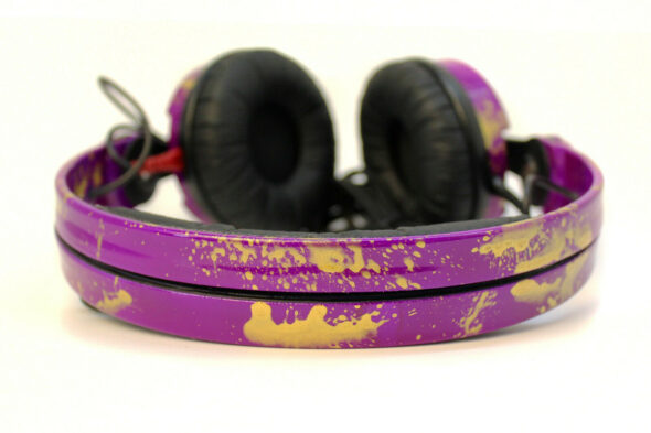 Custom Cans Purple with Gold Splats Sennheiser HD25 DJ Headphones 2yr warranty 4
