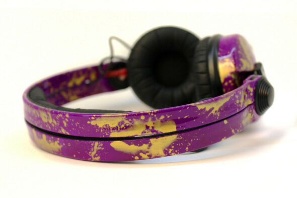 Custom Cans Purple with Gold Splats Sennheiser HD25 DJ Headphones 2yr warranty 5