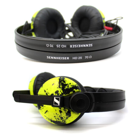 Custom Cans Sennheiser HD25 with Yellow and Black Splatter Cups Ready to Ship